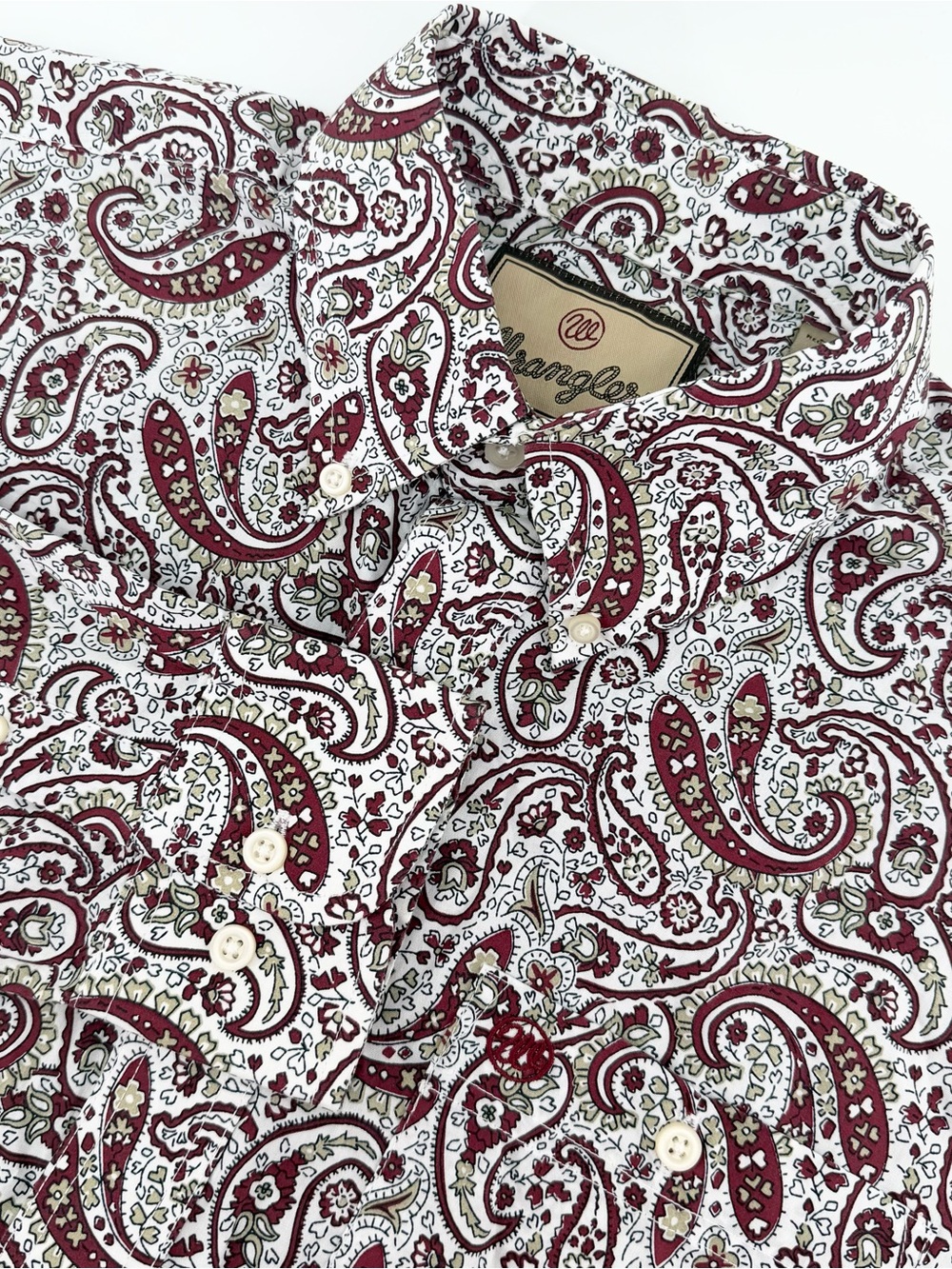 Wrangler Mens Shirt M Paisley Burgundy Button Down Long Sleeve Cotton Blend